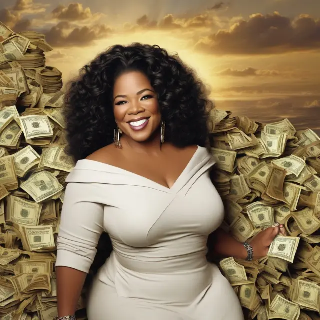 Golden Oprah figure bestowing prosperity on an author, interior designer and Weight Watchers