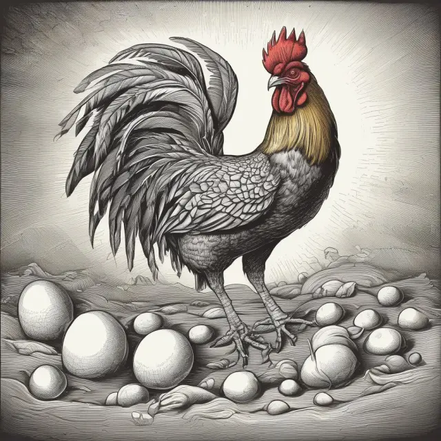 A rooster symbolizing internal financing, an owl representing debt issuance, and a phoenix rising with equity offerings illustrate the pecking order theory.
