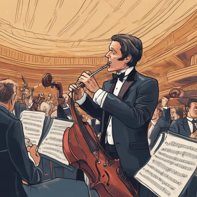 An orchestra conductor, symbolizing optimization, adjusting variables to create harmonious investment outcomes