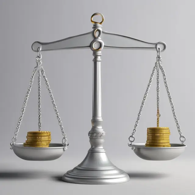 Golden and silver coins symbolizing optimization benefits on one side of a balance scale, with risks represented by the other side