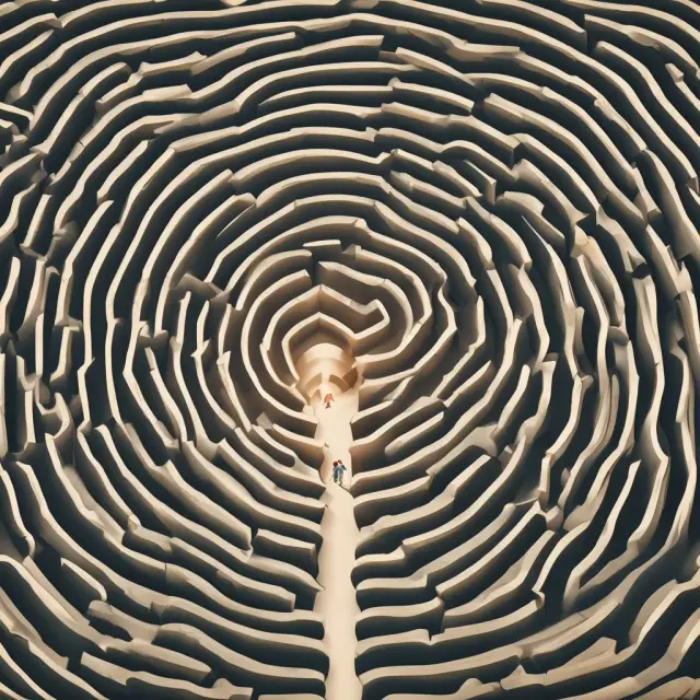 An investor navigates a complex maze filled with levers for conversion rate optimization techniques, optimizing their journey to successfully commit to a trade