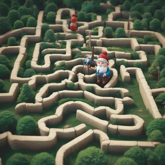 A gardening gnome serving as a metaphor for optimization guides investors through the labyrinth of financial decisions, with key questions and solutions represented by various garden elements.