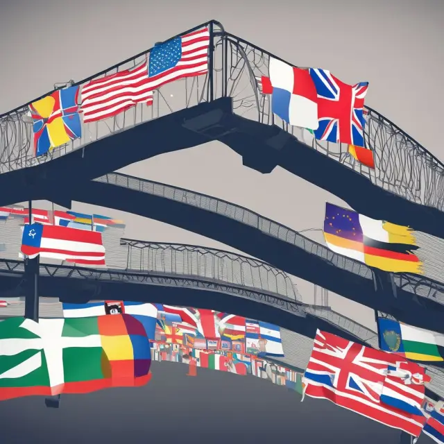 An image showing two distinct regions linked by a bridge, representing OCA theory challenges. Each region displays its unique flag.
