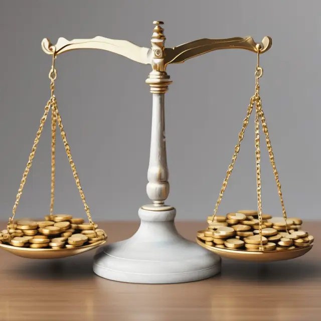 Gold coins symbolizing securities balance against a scale