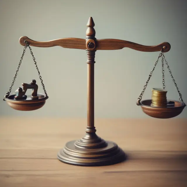A balance of scales representing pre-money and post-money option pools with shares being distributed between founders, investors, and funding rounds