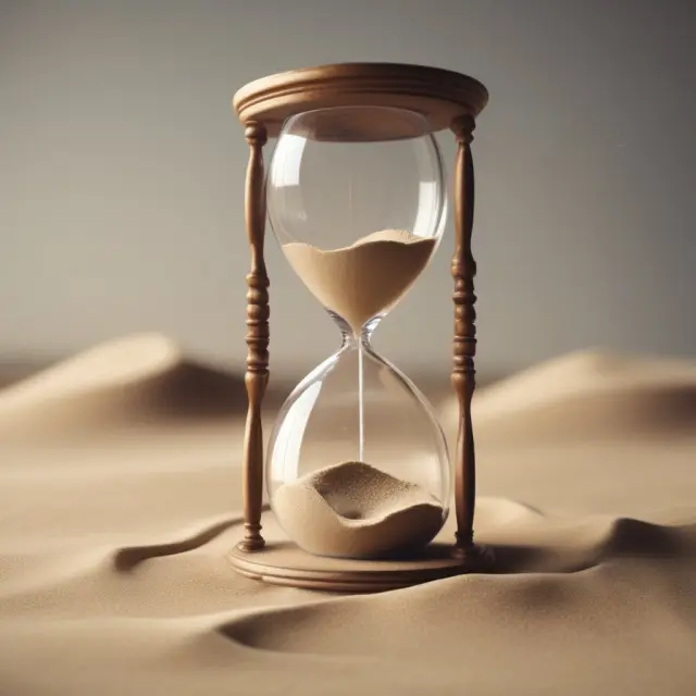 An hourglass pouring sands onto a strike price, symbolizing the impact of useful life on option premium
