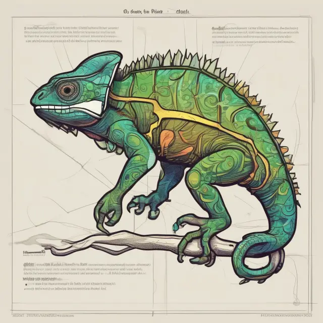 An anthropomorphic chameleon representing an options premium adapting to changes in stock price, moneyness, time, and implied volatility.