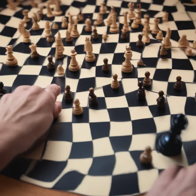 An image of two hands, one holding a call option and the other a put option, engaged in a strategic game on a chessboard with underlying assets representing squares