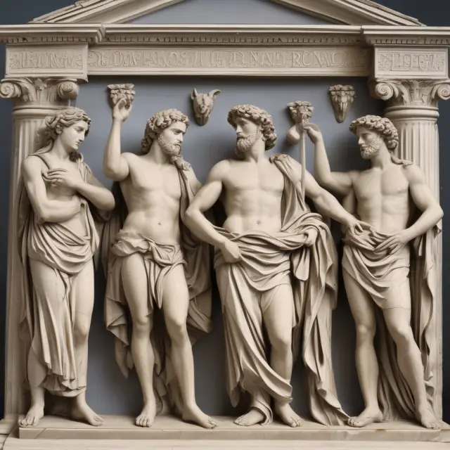 Five Greek gods symbolizing risks in options trading: Delta, Theta, Gamma, Vega, and Rho.