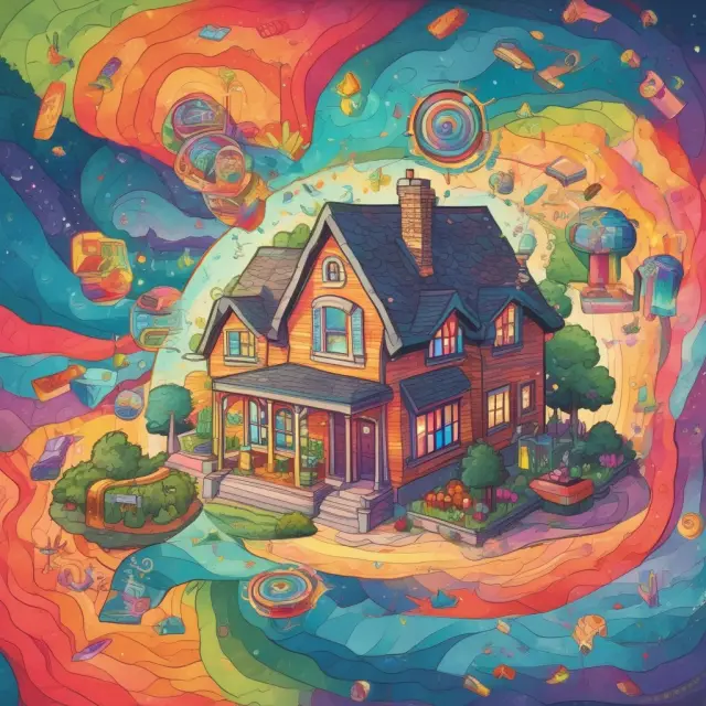 An imaginative rendering of diverse payment options for an Option Adjustable Rate Mortgage (Option ARM) swirling around a base home.