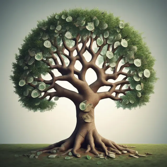 An ornate tree with options, futures, and swaps represented as distinct leaves. The tree symbolizes diversity in risk management tools.