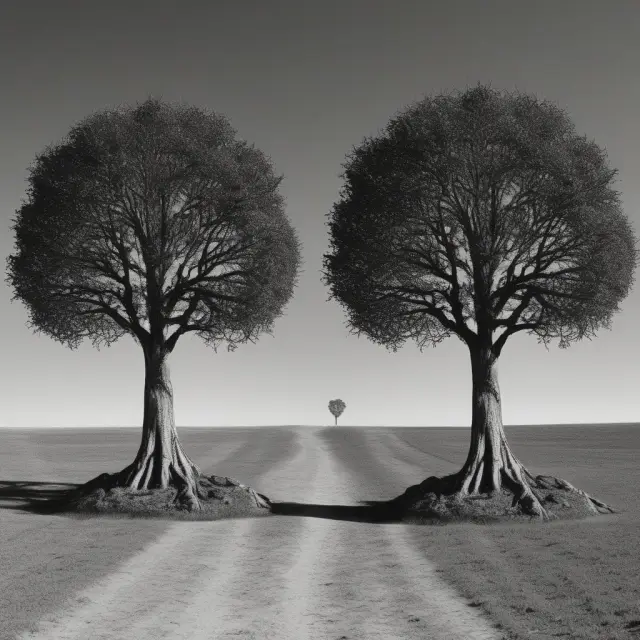 Two tree models growing next to each other: one labeled 