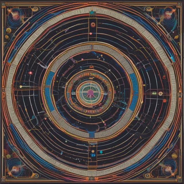 Imagery of Monte Carlo simulation as an infinite cosmic roulette wheel, with galaxies representing random number generation and stars symbolizing possible asset paths in option pricing