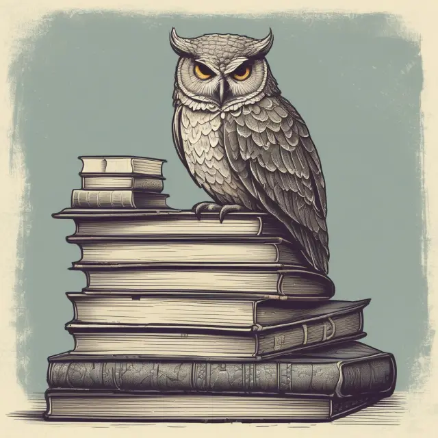 Wise owl sharing financial wisdom about exchange-traded equity options in a library setting