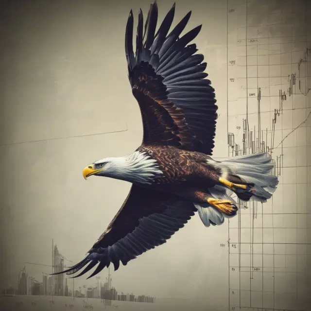 Eagle examines rising stock chart, representing a call option strategy to capitalize on potential price growth.