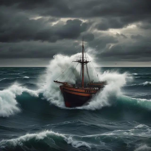 Image of a put option contract navigating choppy waters, representing risk management and protection against price decreases.
