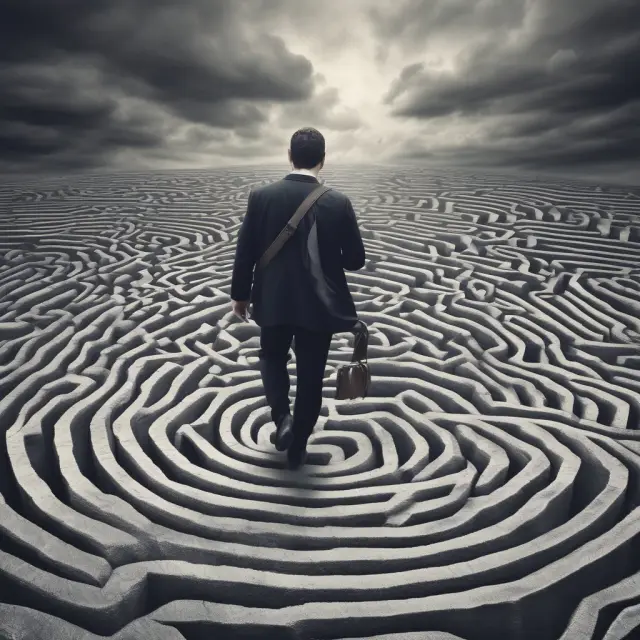 An institutional investor bravely maneuvering through an intricate maze of options contracts while dealing with market volatility and navigating regulatory requirements