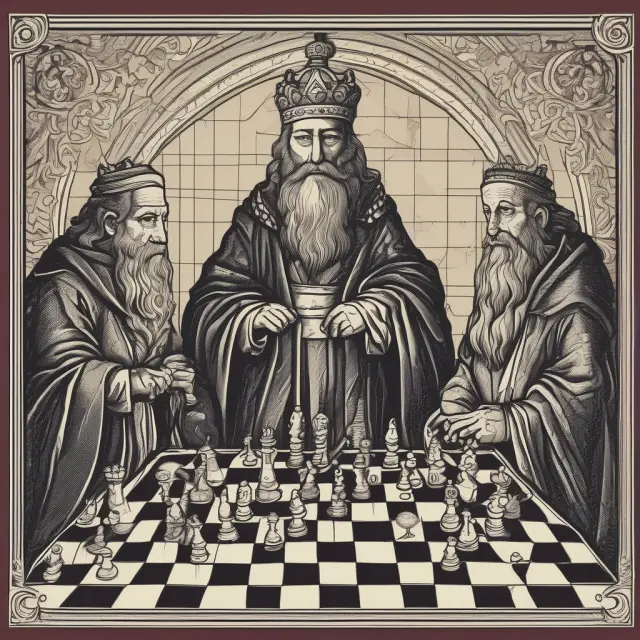 Institutional investors pondering FAQs about American and European options. Chessboard with kings symbolizing different option types, fortune teller surrounded by call and put symbols