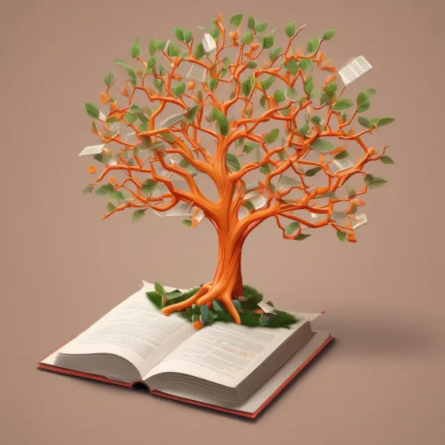 An evolving orange book tree illustrating the transformation and growth of the Orange Book as it adapts to future advancements in pharmaceutical technology, regulations, and patient needs.