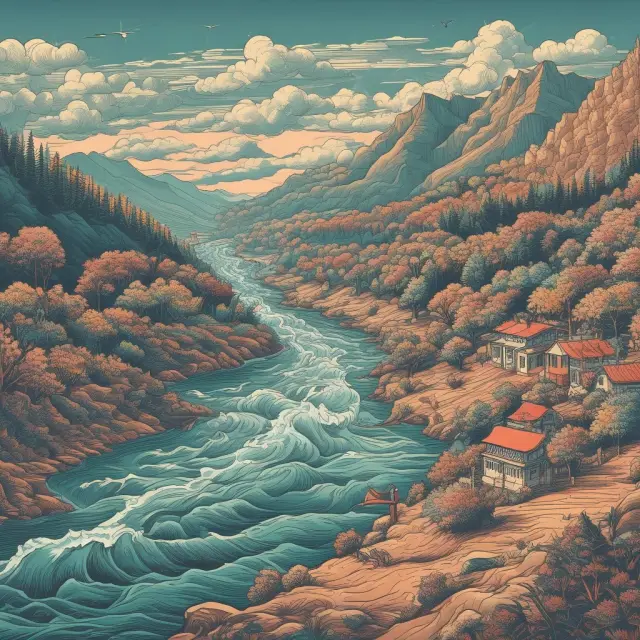 An order book depicted as a dynamic river where traders cast buy bids as stones and throw sell offers as pebbles, while order history shapes the river
