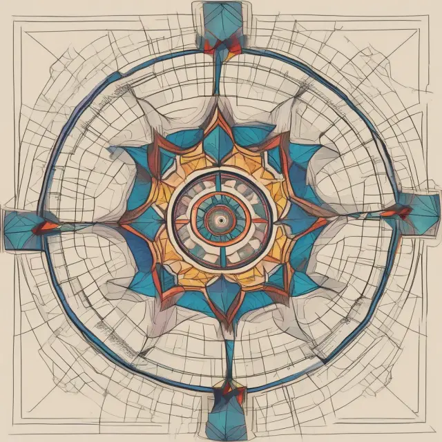 An order book visualized as a kaleidoscope, with clusters of buy orders (blue) and sell orders (red) revealing potential support and resistance levels.