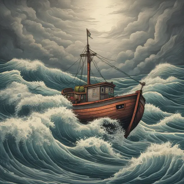 Image: A tiny boat navigating through a sea of securities, representing the challenges of managing order imbalances in smaller, less liquid markets.