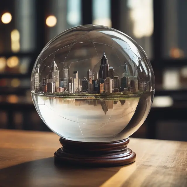 A crystal ball filled with swirling market data, symbolizing the impact of the Order Protection Rule on financial transparency