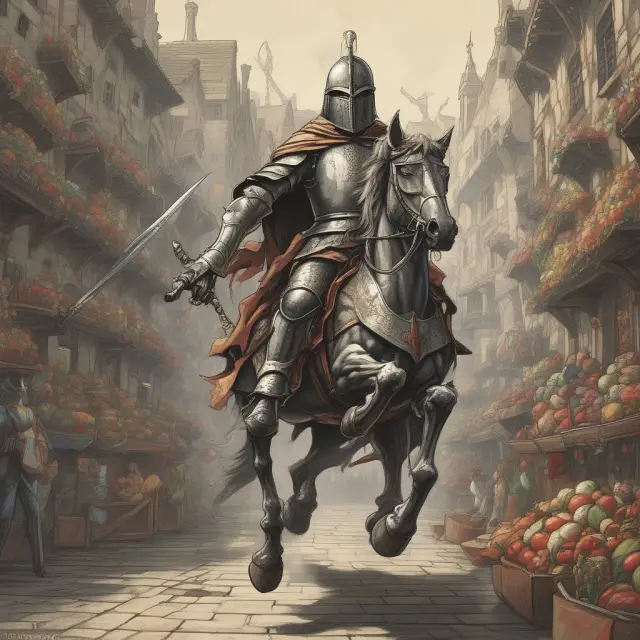 A knight on horseback, symbolizing the Order Protection Rule, leaps between stock market exchanges to ensure fair and equal access to the best available prices