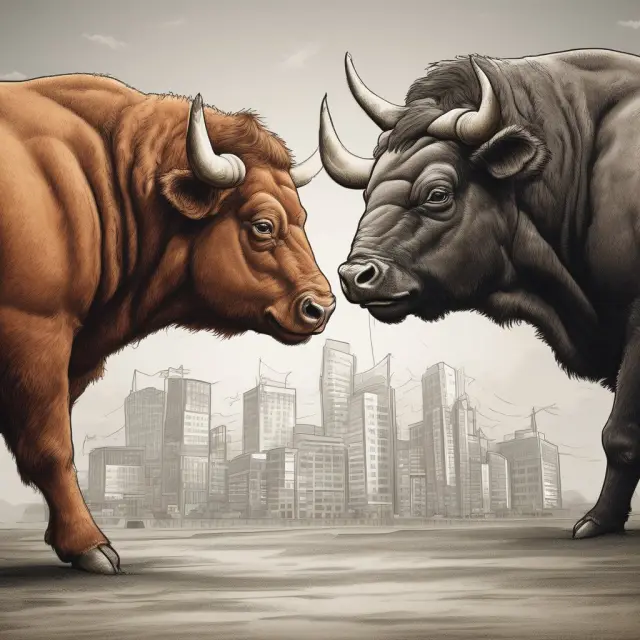 Bull and bear examining the gap between the bid and ask prices, symbolizing slippage in trading