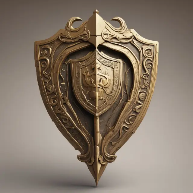 A golden shield embellished with a named bearer