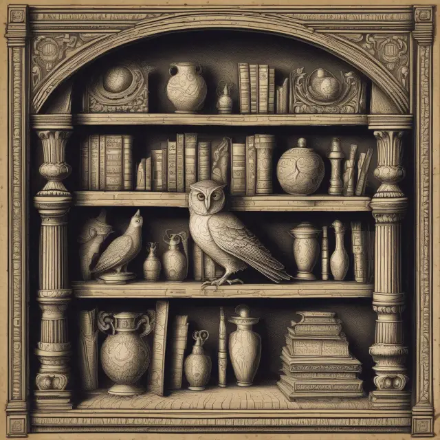 A bookshelf adorned with financial knowledge scrolls of bonds and money market instruments, watched over by a wise owl