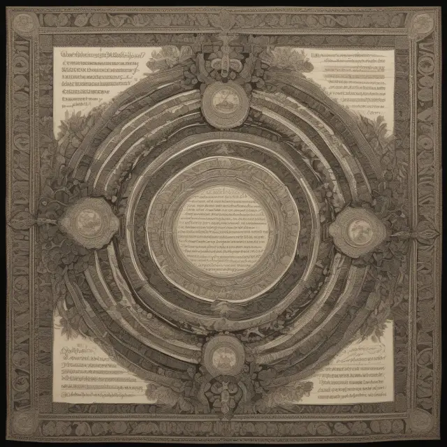 An intricately woven tapestry depicting international order papers - a letter of credit, bill for sale, and acceptance, emphasizing financial security, transferability, and promises.