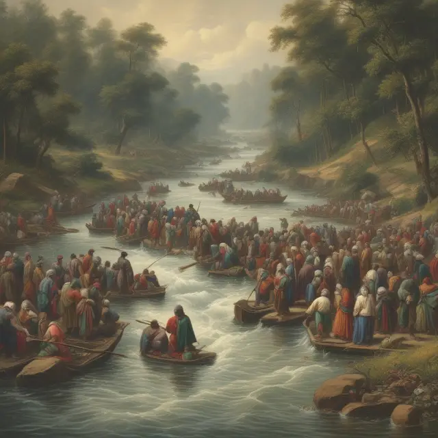 An image of bidders and sellers placing their order prices along the edge of a river in an order-driven market setting