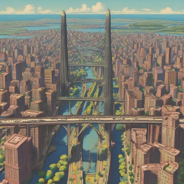An orderly market represented as a sturdy bridge, connecting various investors, symbolizing fair exchange and economic growth