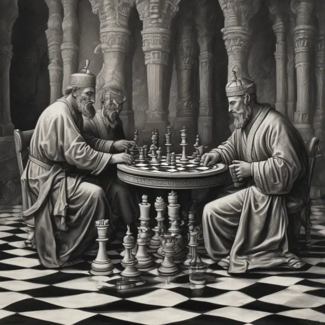 An image of specialists maintaining order in a financial market by balancing the chessboard-like supply and demand