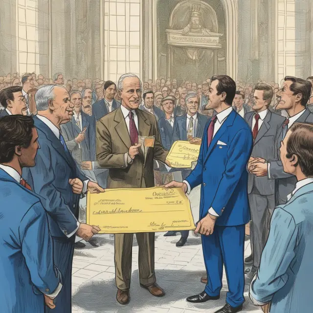 Golden hand distributes checks to investors - company dividends interaction