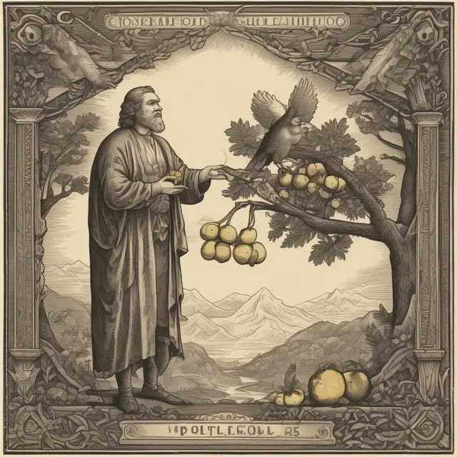 Joe Investor stands beneath a tree laden with golden apples (dividends) as an eagle keeps watch, symbolizing the tax implications.