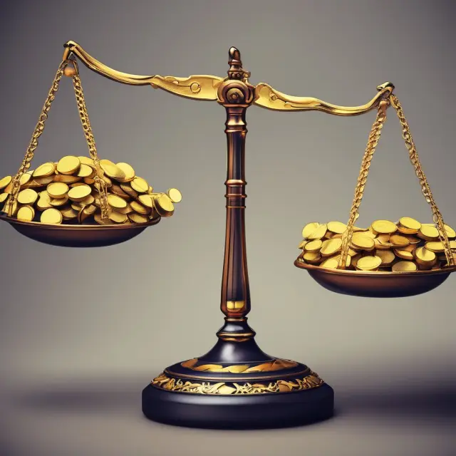 Balancing scale with gold coins symbolizing benefits, lead weights depicting risks, representing the evaluation of pros and cons in investing in an ordinary annuity.