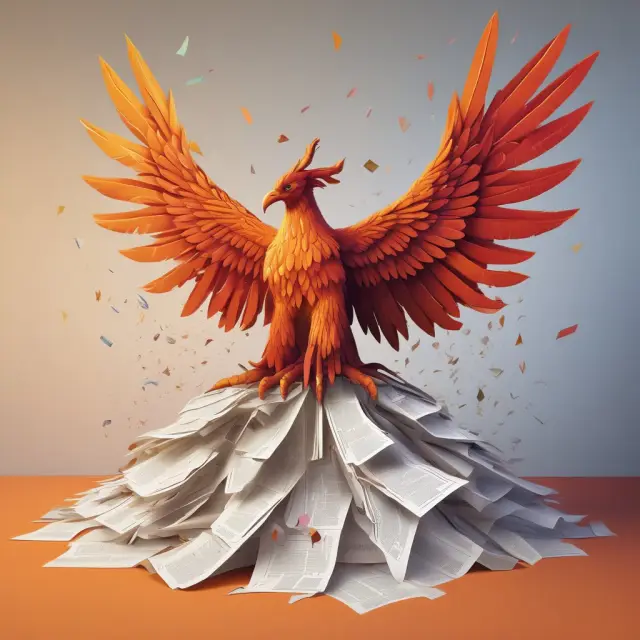 A mythical phoenix arises from papers depicting financial statements, symbolizing the growth potential of investing in ordinary shares.