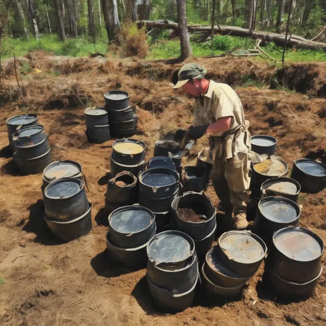 Oil barrels being discovered by a treasure hunter, representing organic reserve growth.