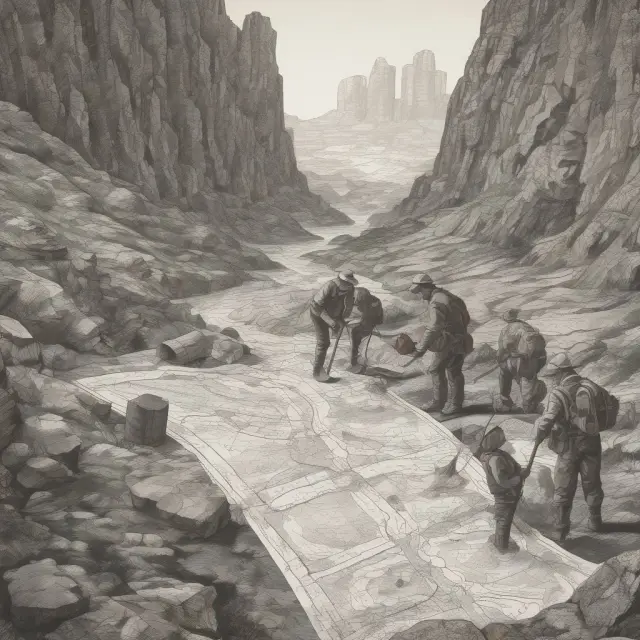 Explorers digging up hidden organic reserves from intricate geological maps.