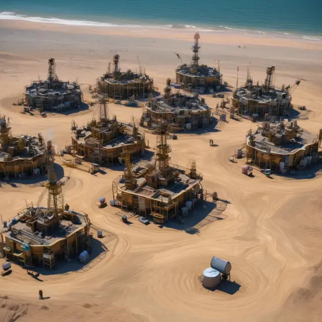 An F&D company team, armed with drilling equipment and geological data, meticulously unearthing oil reserves for smaller to medium-sized oil companies