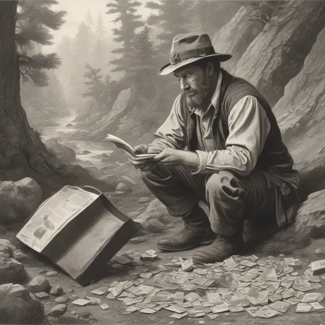An explorer digging up diamonds (representing hidden costs) from a book, symbolizing the discovery of organic reserve replacement costs in financial statements