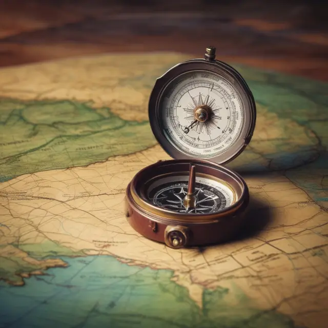 An explorer with a compass discovers new oil reserves on a map, representing organic reserve replacement