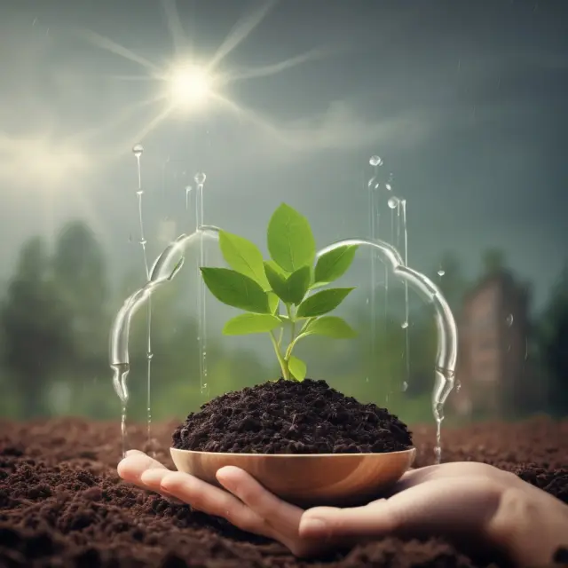 A lush garden with a company logo at its center symbolizes organic sales growth through new product introductions, marketing campaigns, process optimization, and resource allocation.