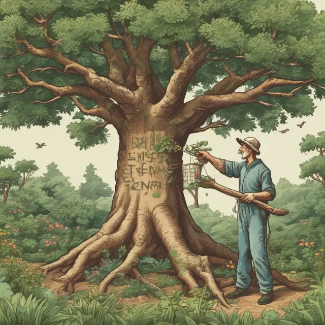 A gardener cultivating an organic sales growth tree, symbolizing the importance of focusing on core business revenue