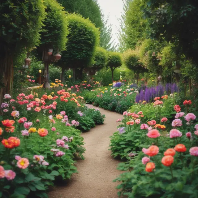 Garden with flowers symbolizing new product development, pricing strategy, market penetration, customer retention, and operational efficiency for organic sales growth.