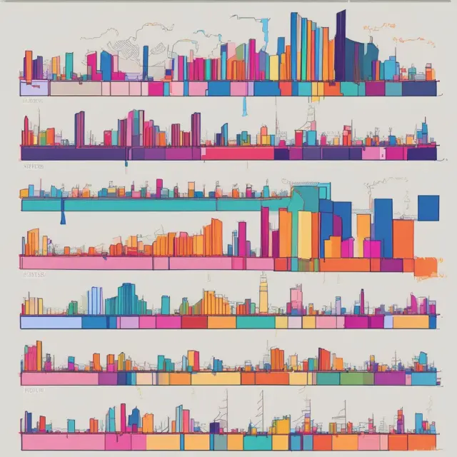 A visualization comparing organic sales growth across different industries, with growing industries depicted as expansive bar graphs and stagnating industries as narrower ones