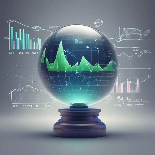 Crystal ball showing organic sales graphs and e-commerce arrows symbolizing future sales trends