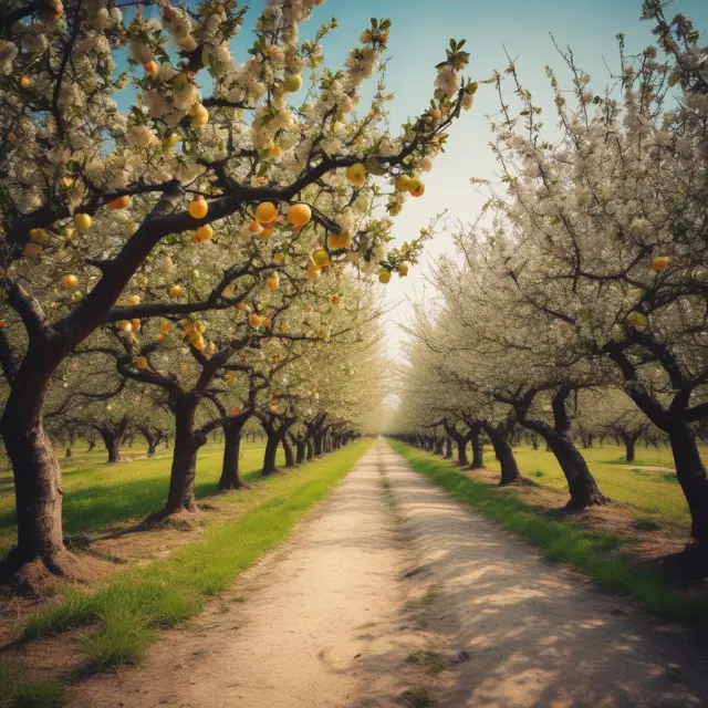 Orchard blooming with fruits symbolizing organic business growth and sustainable development